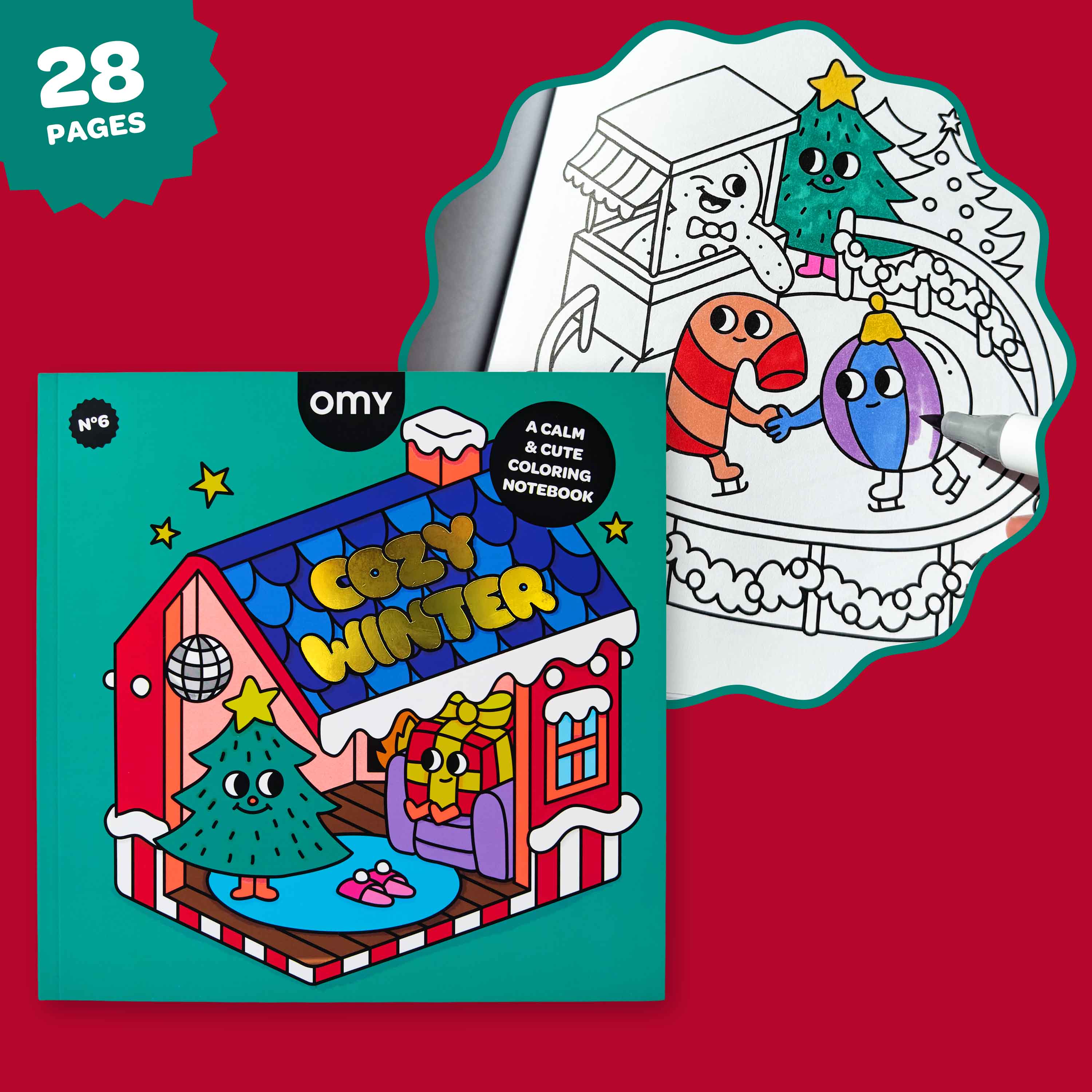 Carnet de coloriage Cozy Art Christmas OMY – 28 pages de Noël à colorier