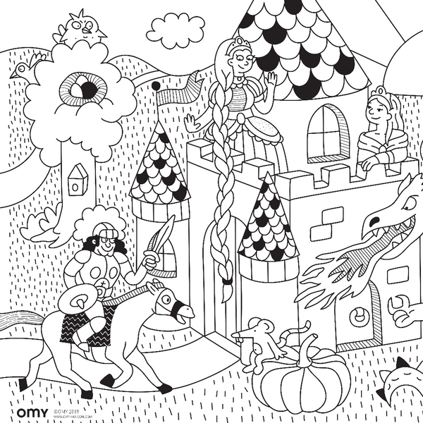 MINI COLORING + TRAVEL SIZE PENCILS - Princesses and dragons