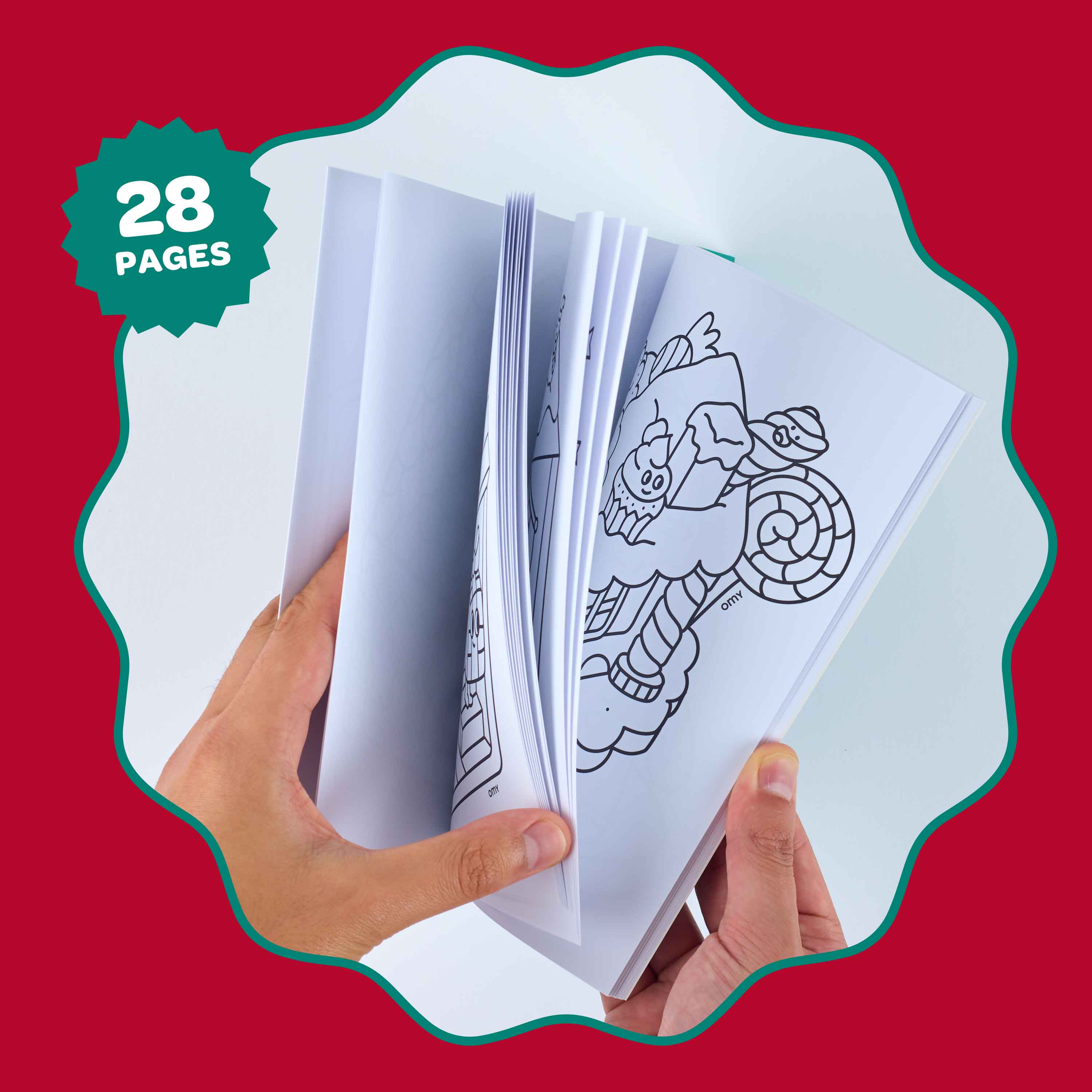 Intérieur du carnet Cozy Art Christmas OMY avec 28 pages de coloriage