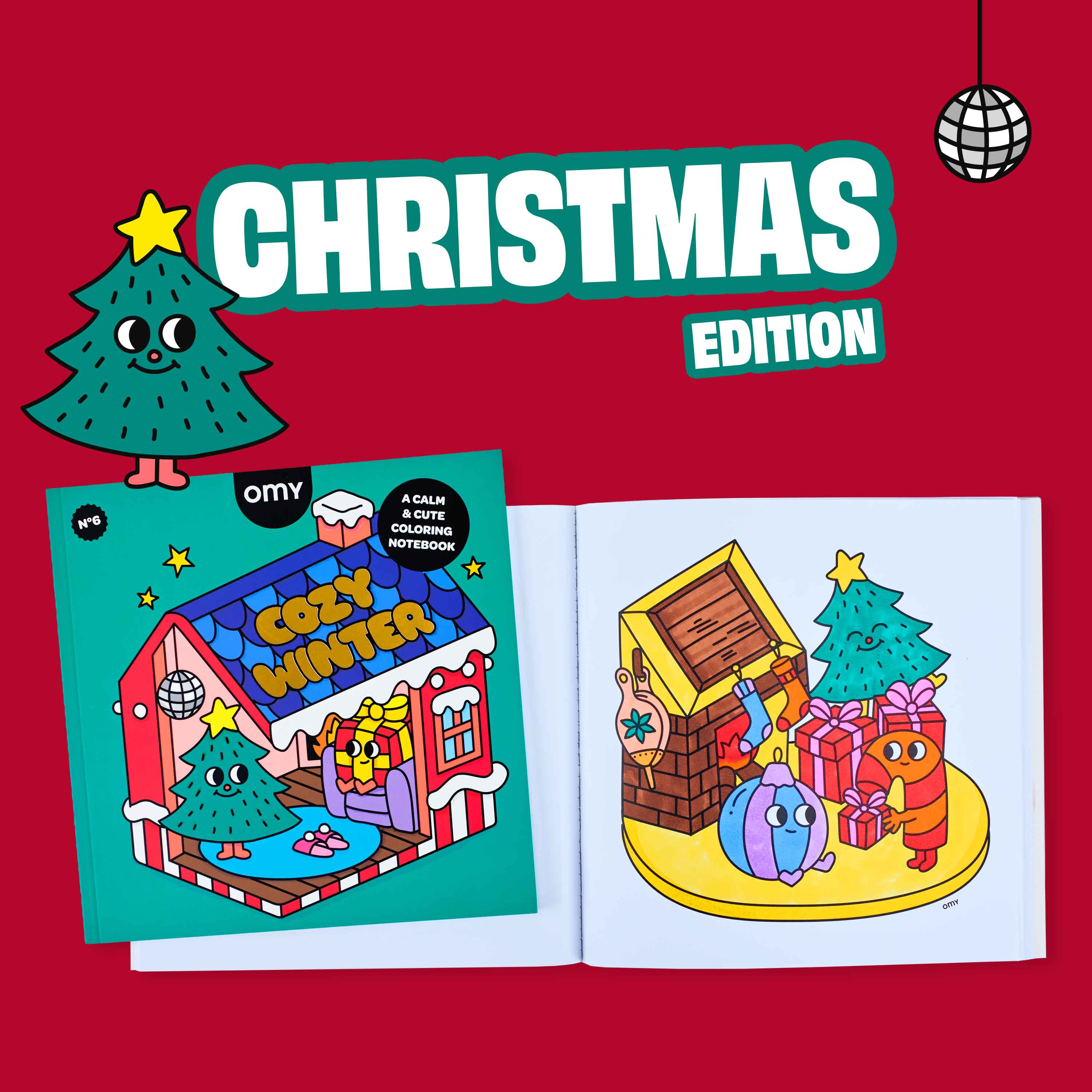 Carnet Cozy Art Christmas OMY avec illustrations de Noël à colorier
