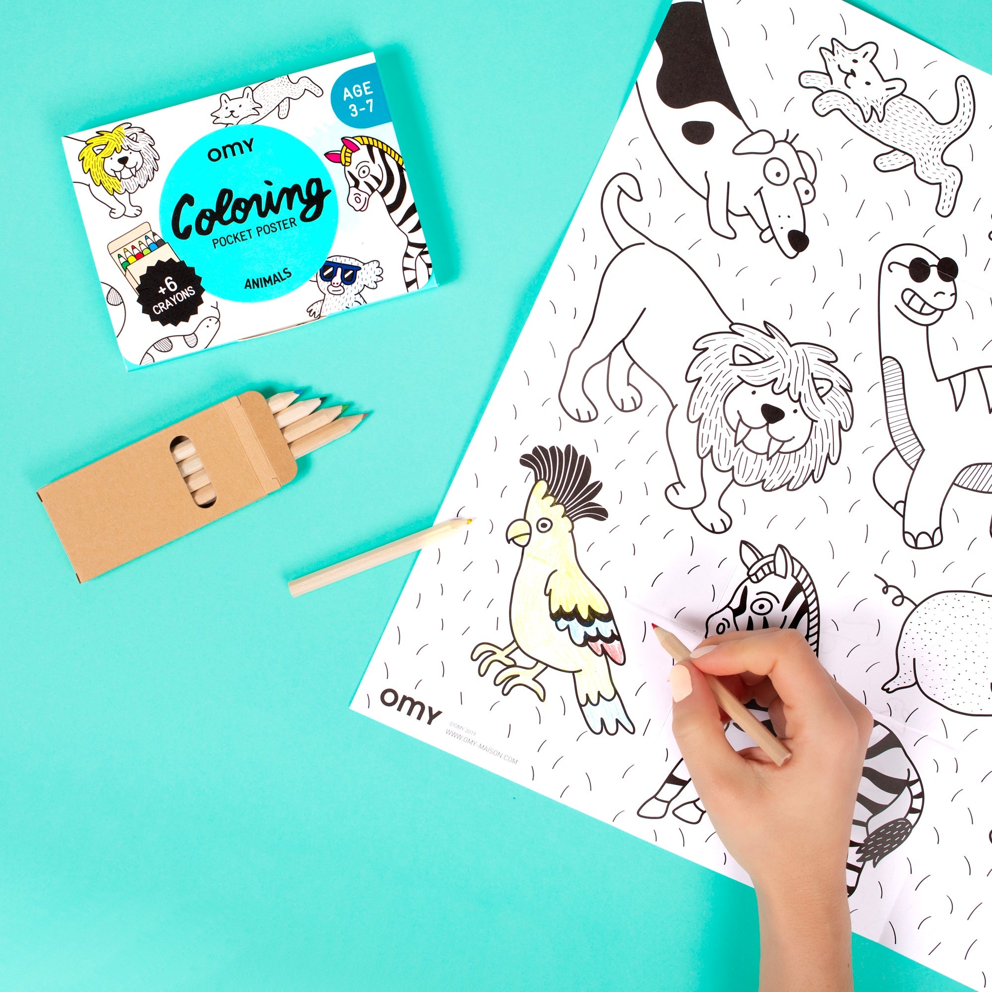 MINI COLORIAGE + CRAYONS FORMAT VOYAGE - Animals