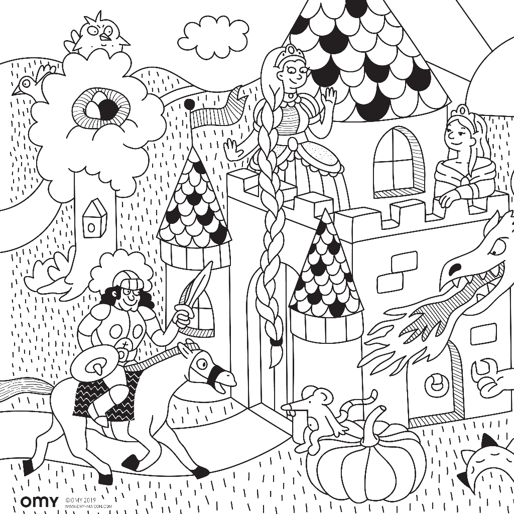 MINI COLORIAGE + CRAYONS FORMAT VOYAGE - Princesses et dragons